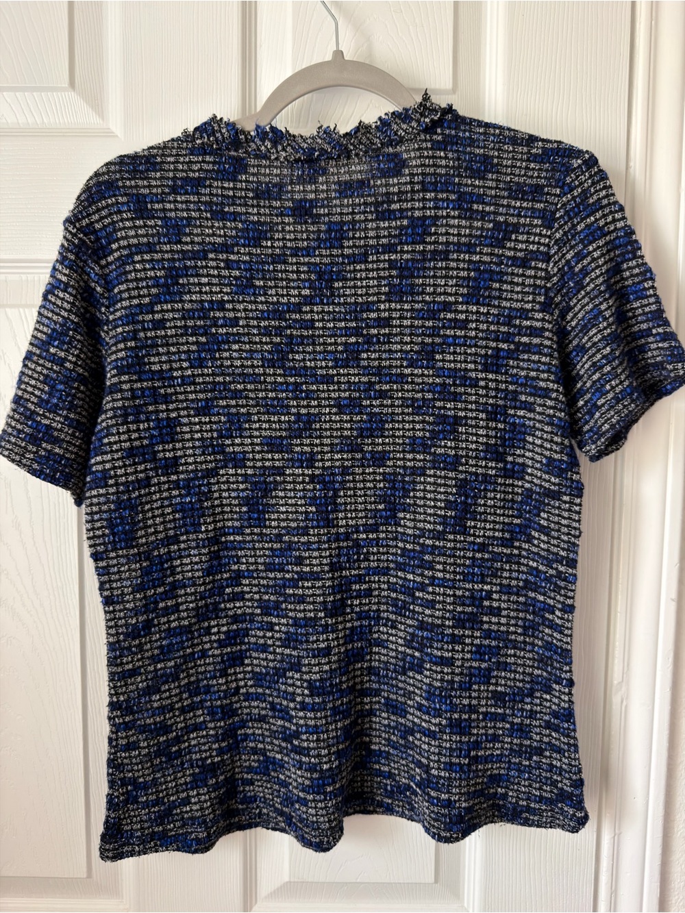 Zara Collection Blue Black Tweed Textured Short Sleeve Top M - Picture 2 of 5